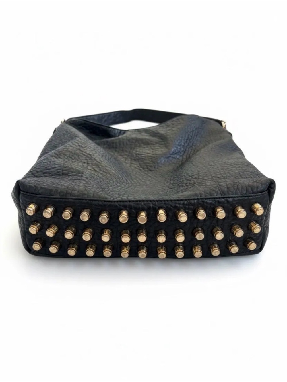 Black pleather Shoulder Bag with Gold Stud Accents